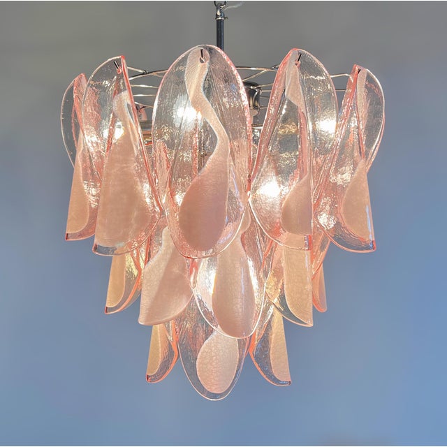 Glass Italian Vintage Pink Murano Glass Lattimo Rondini Chandelier, 1990s For Sale - Image 7 of 17