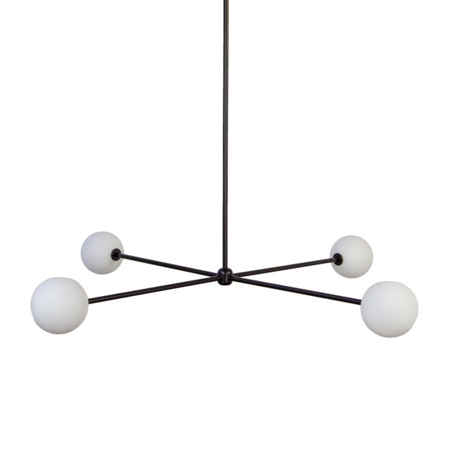 Globe Chandelier 4, Black, 21.5in H, 5 Inch Glass Globes, by Research.Lighting, Modern, Minimal Hanging Light For Sale - Image 9 of 13