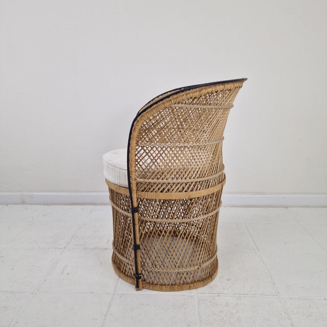 Mid-Century Boho Chic Rattan Barrel Chair with Outdoor Cushion, 1970s For Sale - Image 6 of 12