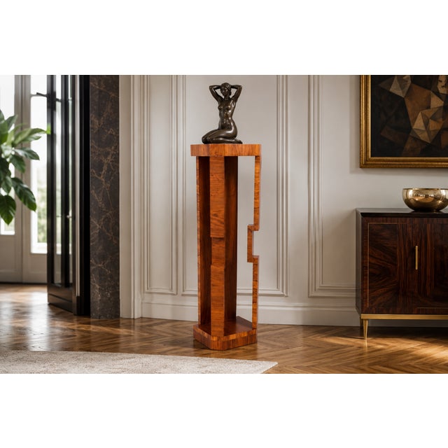 Wood Mid-20th Century Art Deco Column Pedestal, Poland, 1950s For Sale - Image 7 of 7