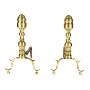 18th Century Ribbed Brass Andirons—A Pair
