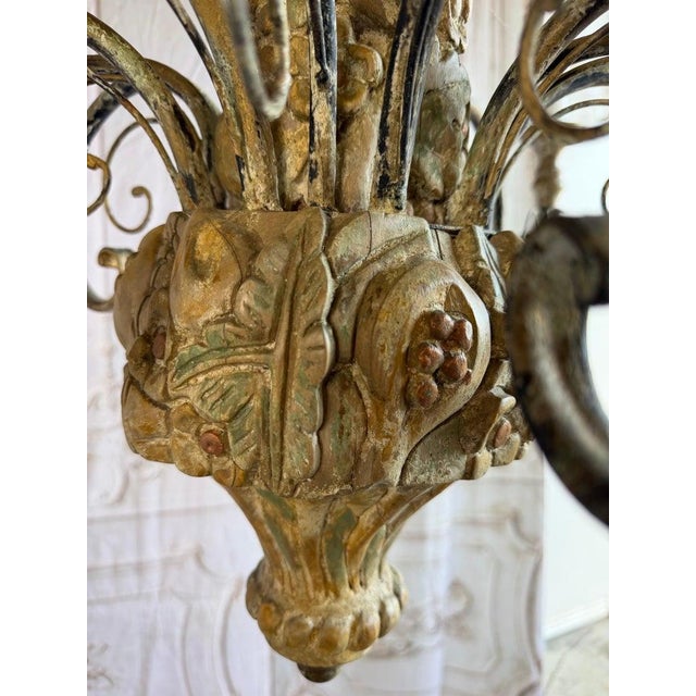 Monumental Italian Rococo Painted Wood & Wrought Iron 12-Light Chandelier For Sale - Image 9 of 14