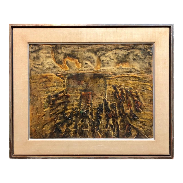 Signed Castro Abstract Expressionist 1960s Latin American Oil Painting Collage, 1964 For Sale