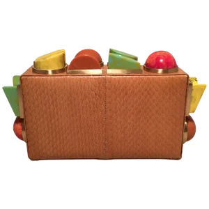 Tonya Hawkes Tan Faux Snakeskin Convertible Clutch With Marble Multicolor Studs