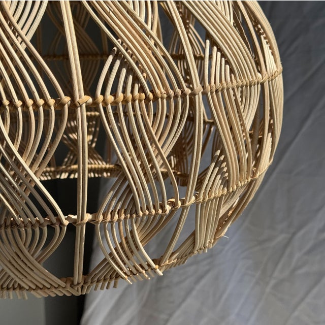 Beige Woven Wicker Bulb Pendant Light For Sale - Image 8 of 18