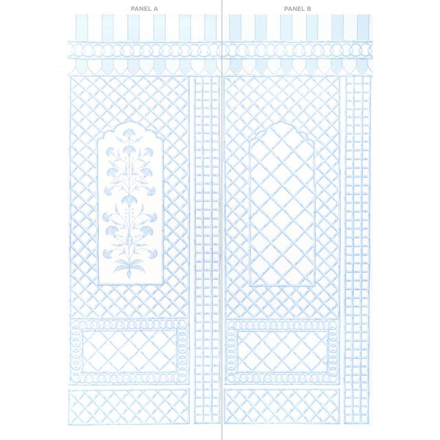 Contemporary Sample - Schumacher x Marie-Anne Oudejans Bamboo Trellis Panel B in Blue For Sale - Image 3 of 4