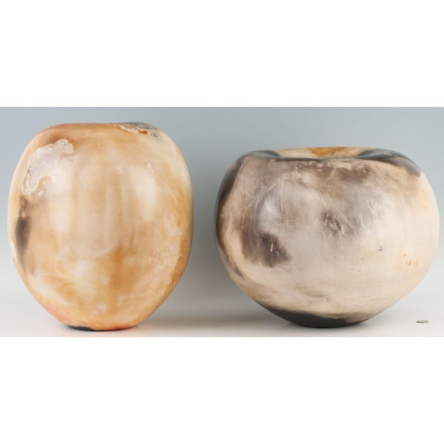 Two (2) David Joy(American, b. 1953) porcelain art pottery pieces. 1st item: Tall orb form double wall vase or bowl fired...