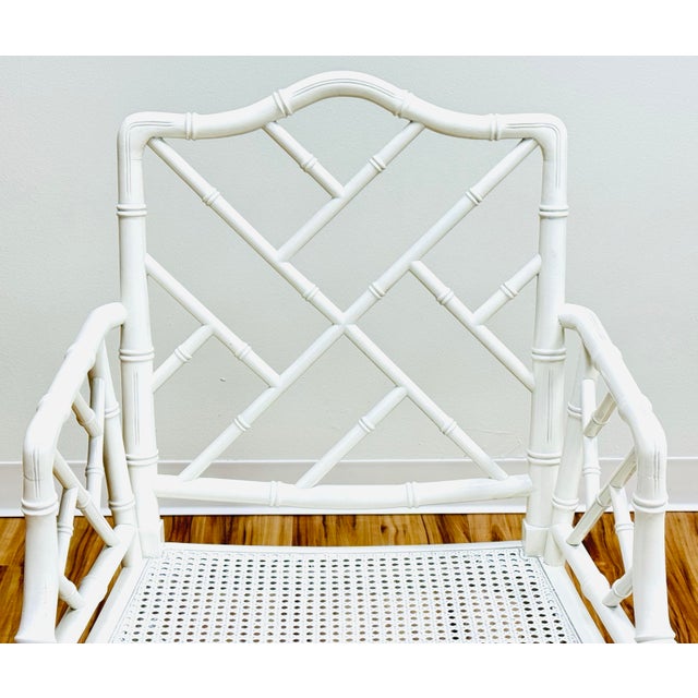 Antique White Vintage White Faux Bamboo Chinese Chippendale Arm Chairs, a Pair For Sale - Image 8 of 10