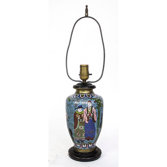Figurative Vintage Cloisonne Lamp With Shade For Sale - Image 3 of 9