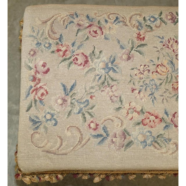 Large Victorian Oak Cabriole Legged Footstool with Embroidered Upholstery, 1880s For Sale - Image 13 of 18