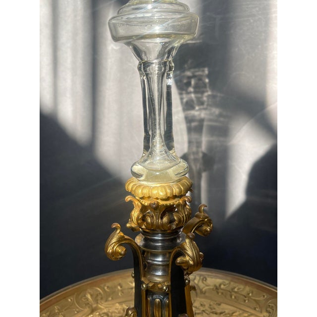 French 19th Century Bronze & Etched Baccarat Style Glass Epergne Attributed F. Barbedienne For Sale - Image 3 of 7