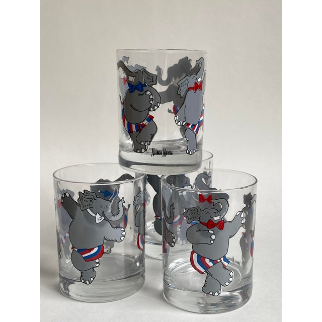 Vintage Neiman Marcus Dancing Elephants Lowball Glasses Set of 4