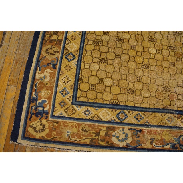 Incredible Small Hexagonal Camel Background With Floral Border Antique Chinese Ningxia Rug For Sale - Image 9 of 9