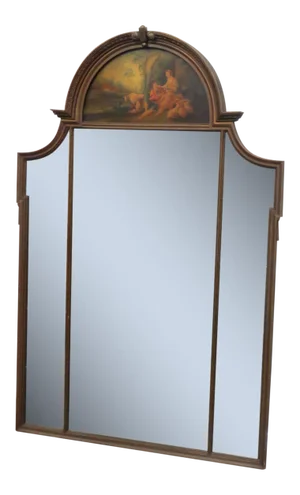 French Louis XV Style Trumeau Mirror With Oil Painting of Pasture Scene