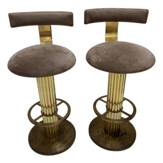 1980s Design for Leisure Tan Suede Barstool Set (2) For Sale