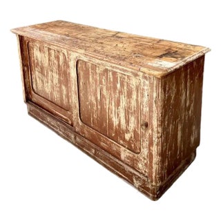 Vintage Distressed Sliding Door Credenza For Sale