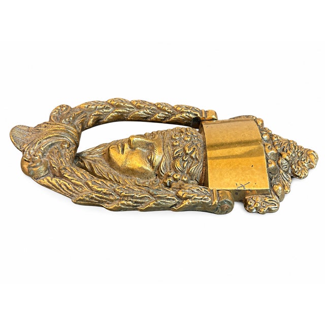 Neoclassical Antique Ornate Brass Door Knocker With Classical Figural Face For Sale - Image 3 of 5