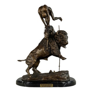 "Buffalo Horse" Signed Bronze Sculpture After Frederic Remington - 22" H For Sale