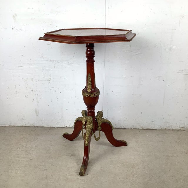 Traditional Antique-Style Gueridon Pedestal Table With Brass Figural Mounts For Sale - Image 3 of 12