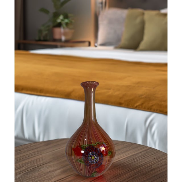 Murano Millefiori Floral Medallion Filigrana Art Glass Vase For Sale - Image 10 of 18