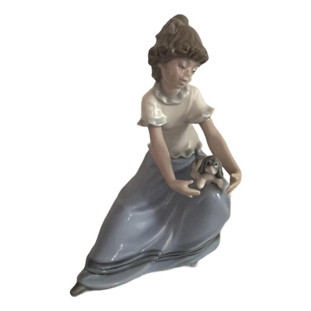 1980s Beautiful Nao by Lladro Figurine of Young Woman with a Puppy For Sale