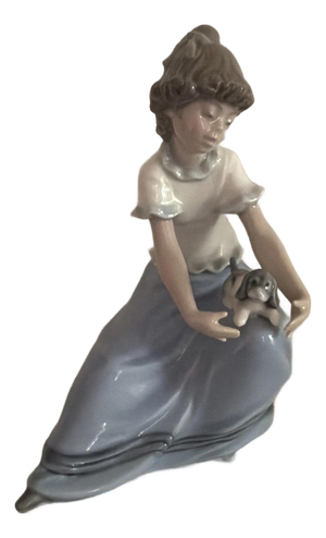 1980s Beautiful Nao by Lladro Figurine of Young Woman with a Puppy