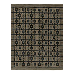 Rug & Kilim's Scandinavian Style Kilim Rug in Blue and Beige-Brown Geometric Pattern - 6'x9'
