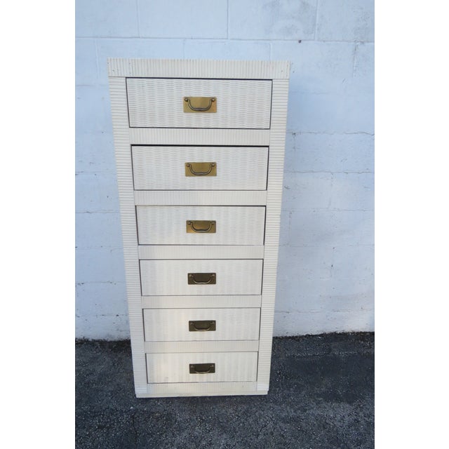 Late 20th Century Hollywood Regency Painted Woven Wicker Tall Narrow Lingerie Jewelry Chest For Sale In Miami - Image 6 of 13