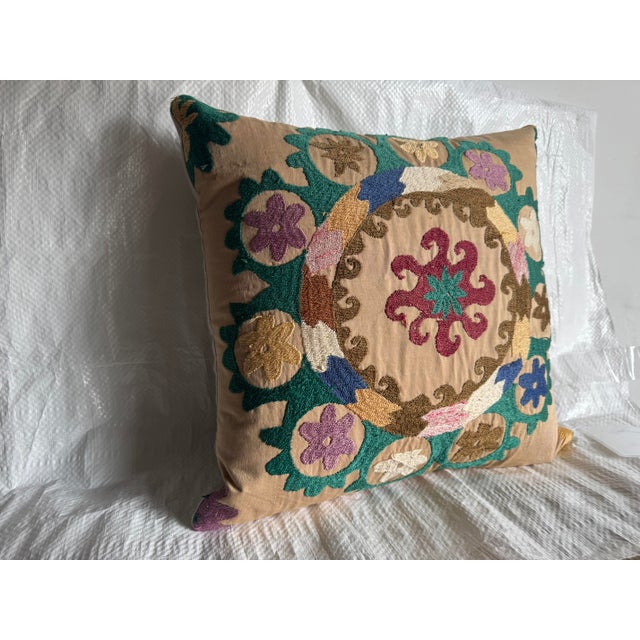 Contemporary Antique 1900s Suzani Pillow For Sale - Image 3 of 4