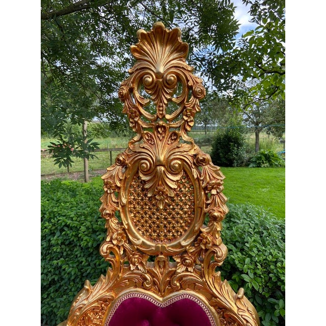 1970s Italian Baroque Gold Beech Red Velvet Chairs 2 PCS For Sale - Image 15 of 18