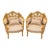 French-Inspired Louis XVI Armchairs – Beige Damask, Tufted Back & Ornate Gold Leaf Frames | Set of 2 For Sale