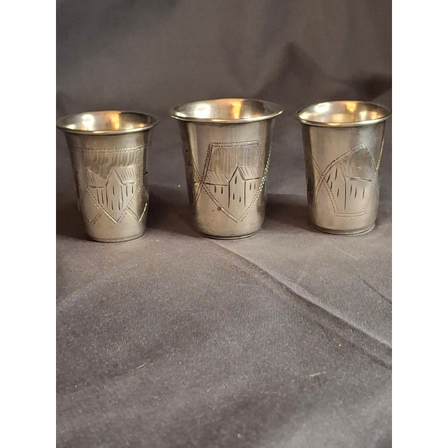 Early 20th Century Antique Transitional Russian 84 Silver Kiddush Cups Zakhoder Kiev 1890-1915 - Set of 3 For Sale - Image 5 of 11