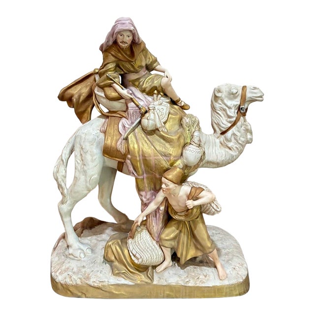 Royal Dux Chzechoslovakia Huge Camel W/ Rider Porcelain Statue For Sale