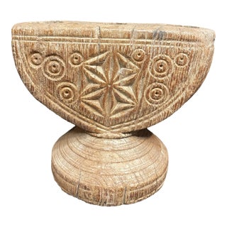Antique Wooden Candleholder/Seeder - Hand Carved in India For Sale