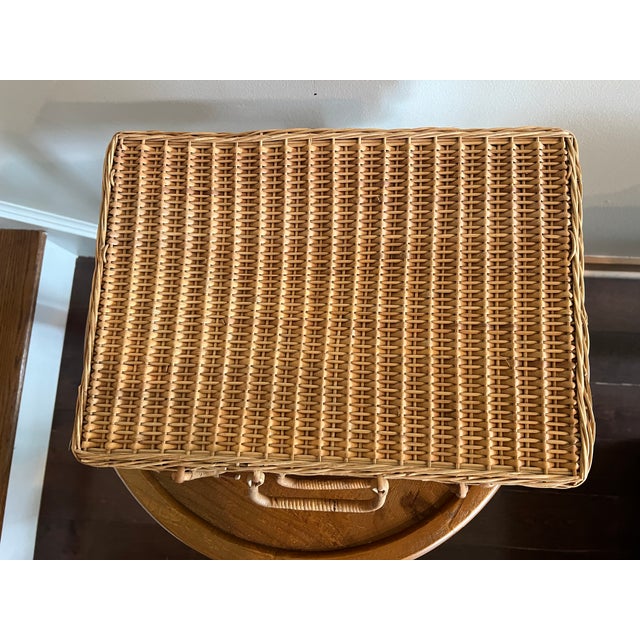 Brown Vintage Wicker Picnic Basket/ Rattan Storage Case With Handles For Sale - Image 8 of 13