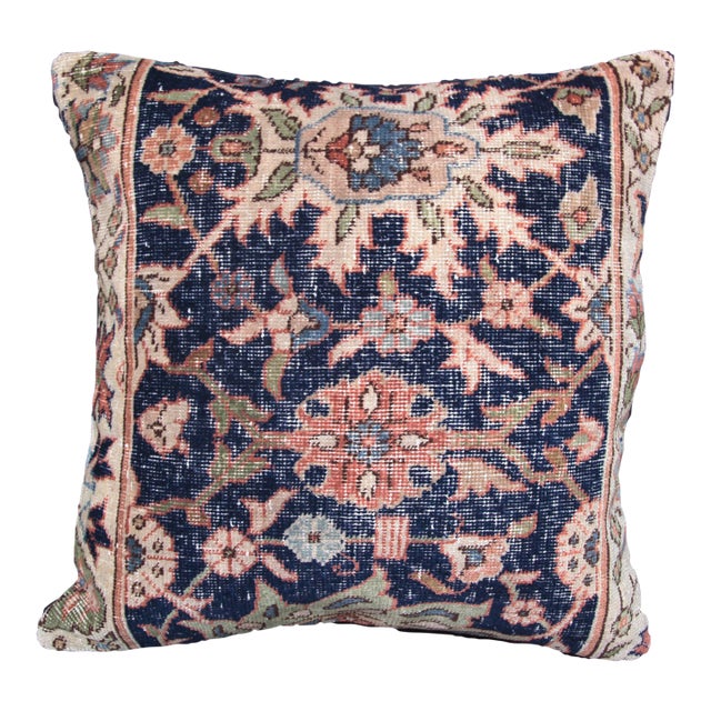 Handmade Vintage Navy-Blue Rug Pillow Cover -20'' X 20'' For Sale