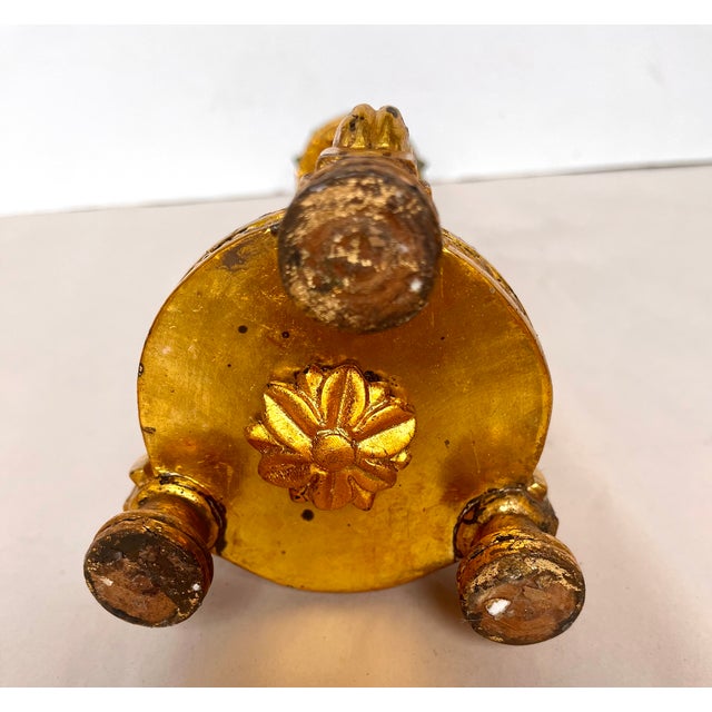 Antique Early 1900s Gilded Wood Ornate Candle Holders - A Pair For Sale - Image 15 of 15