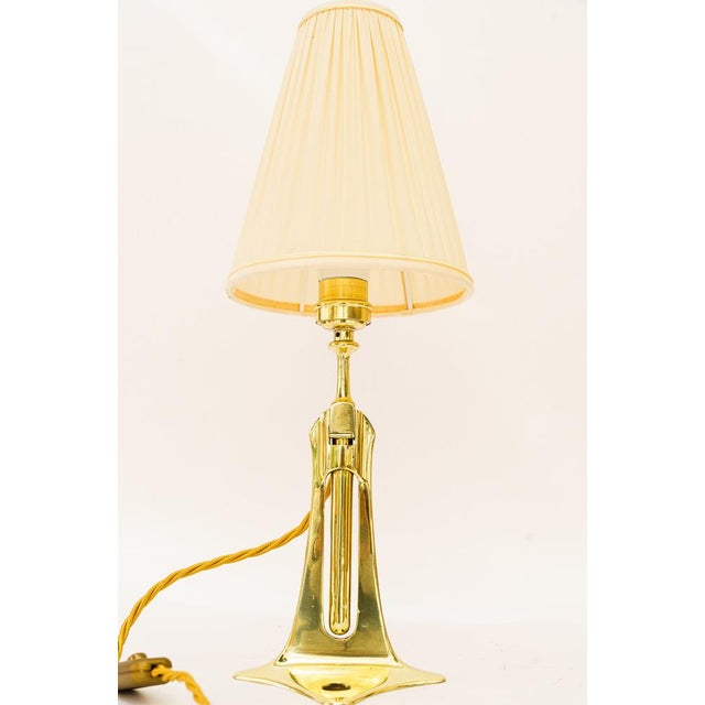 Polished and stove enameled the fabric is replaced ( new ) table lamp: h: 46cm diameter: 16cm wall lamp: h: 34cm w: 17cm...