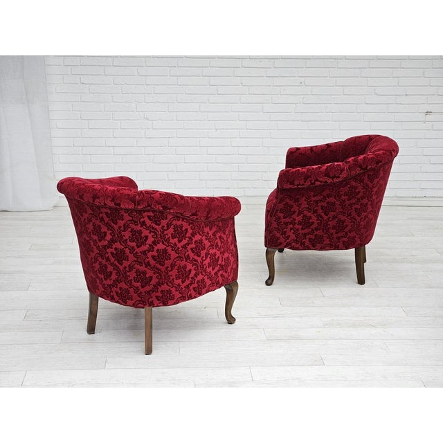 Mid-Century Modern Set of Vintage Danish Lounge Chairs in Red Cotton and Wool Fabric, 1950s For Sale - Image 3 of 18