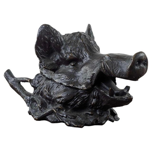 French Bronze Boars Head Inkwell in the style of Fratin, 1900 For Sale - Image 4 of 13