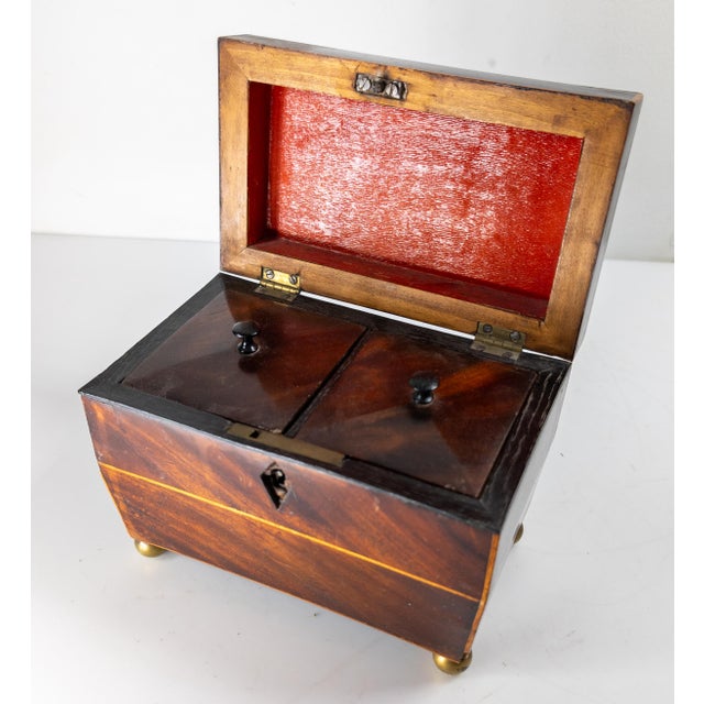Brown 19th Century English Regency Sarcophagus Form Tea Caddy Box in Mahogany Veneer For Sale - Image 8 of 12