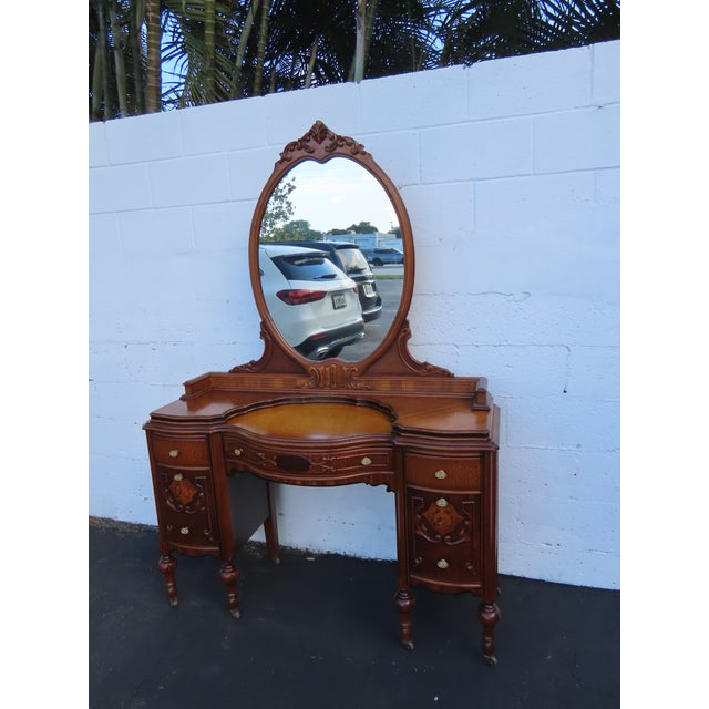 Early 1900s Carved Inlay Vanity Makeup Table 6611 For Sale - Image 17 of 18