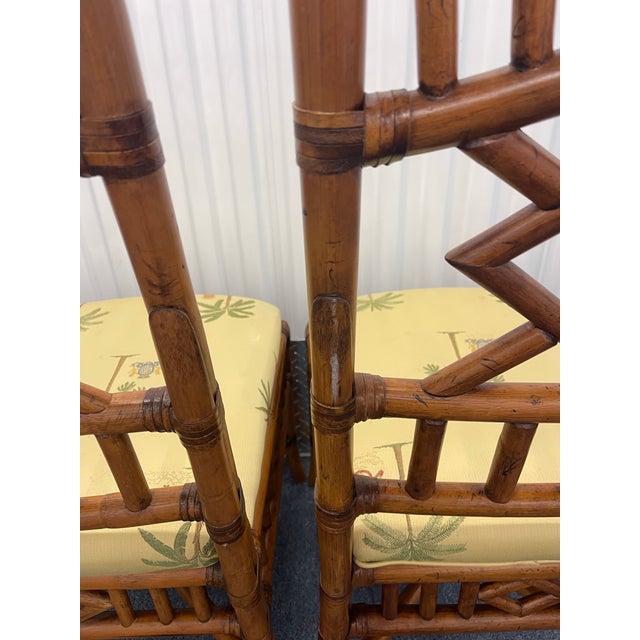 Late 20th Century Pair of Rattan Chippendale-Style Dining Chairs With Fretwork Backs For Sale - Image 12 of 12