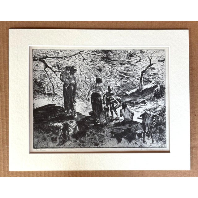 American Vintage 1939 Print in 11x14 Mat, Ready to Frame: John E. Costigan, "Bathers" EUC For Sale - Image 3 of 3