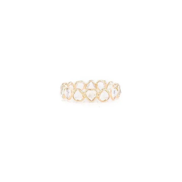Not Yet Made - Made To Order 18k Yellow Gold Stackable Heart Cut Rainbow Moonstone Eternity Band Ring Size 5 For Sale - Image 5 of 7