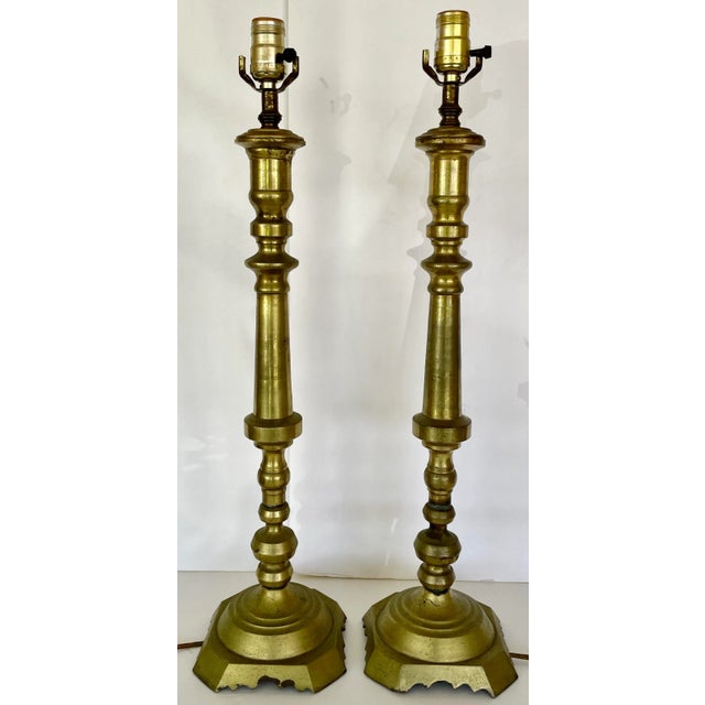 American Large English Traditional Brass Table Lamps From 60's For Sale - Image 3 of 10