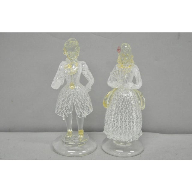 Vintage Italian Murano Latticino & Gold Leaf Art Glass Male & Female Figure - a Pair. Circa Mid 20th Century....
