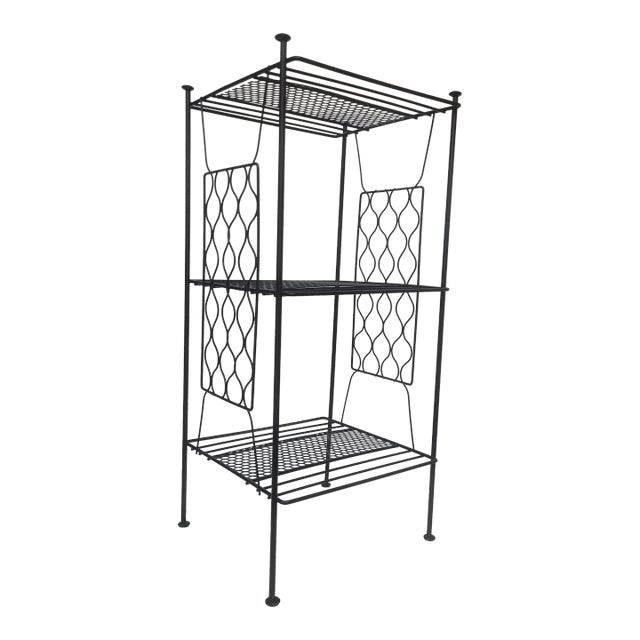 1960s Mid Century Modern Accent Table Mesh Metal Atomic 2 Shelf Stand For Sale