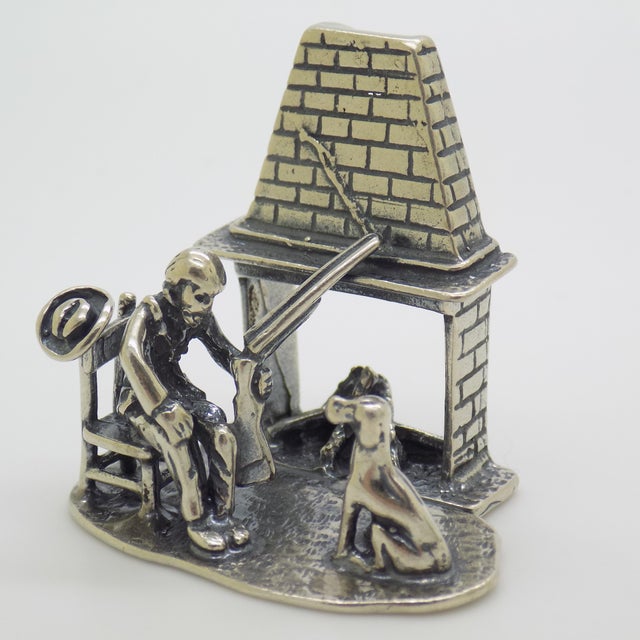 Vintage Italian Silver Hunter with Dog Fireplace Miniature Figurine, 1970s For Sale - Image 3 of 14