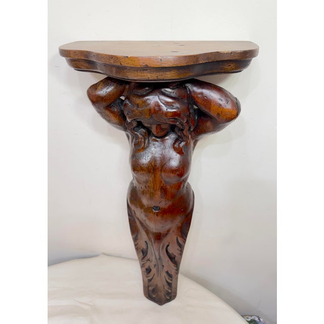 Brown Huge Antique Hand Carved Wood Oak Figural Nude Lady Woman Wall Shelf Sculpture For Sale - Image 8 of 16